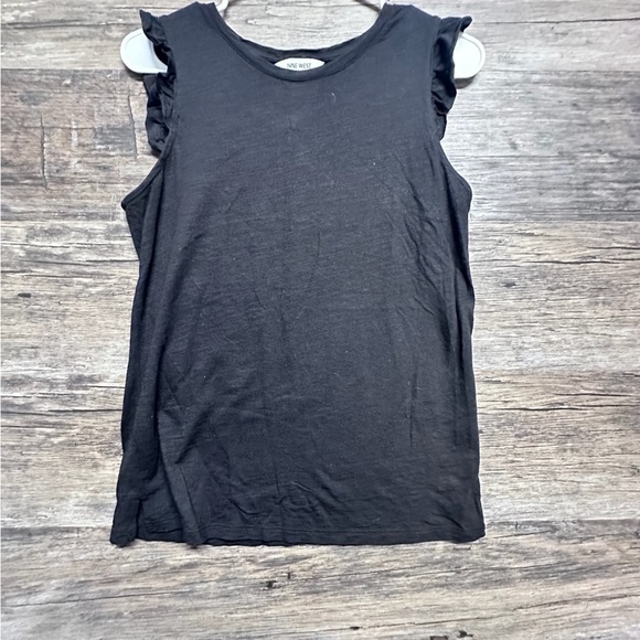 Nine West Black Flutter Sleeve Ruffled Tank Top - Picture 1 of 6